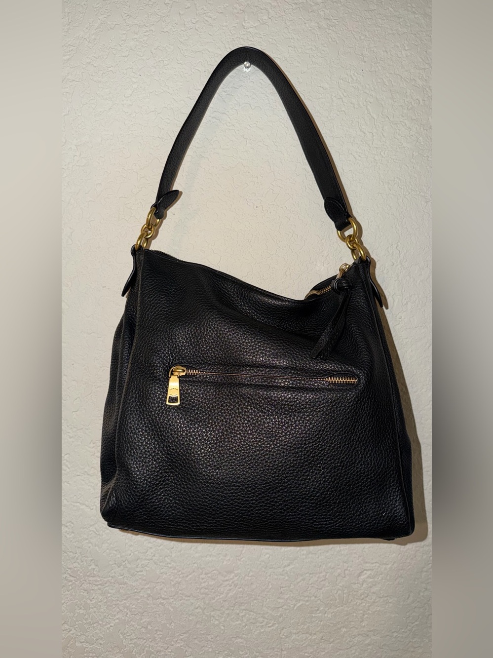 Coach Black Leather Shoulder Hobo with Gold Hardware